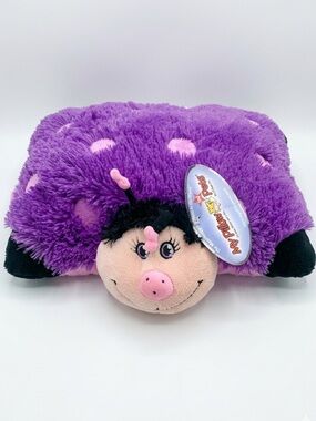 Limited Edition Pillow Pets Pee Wees Purple Ladybug Foldable Plush 12” X 10”